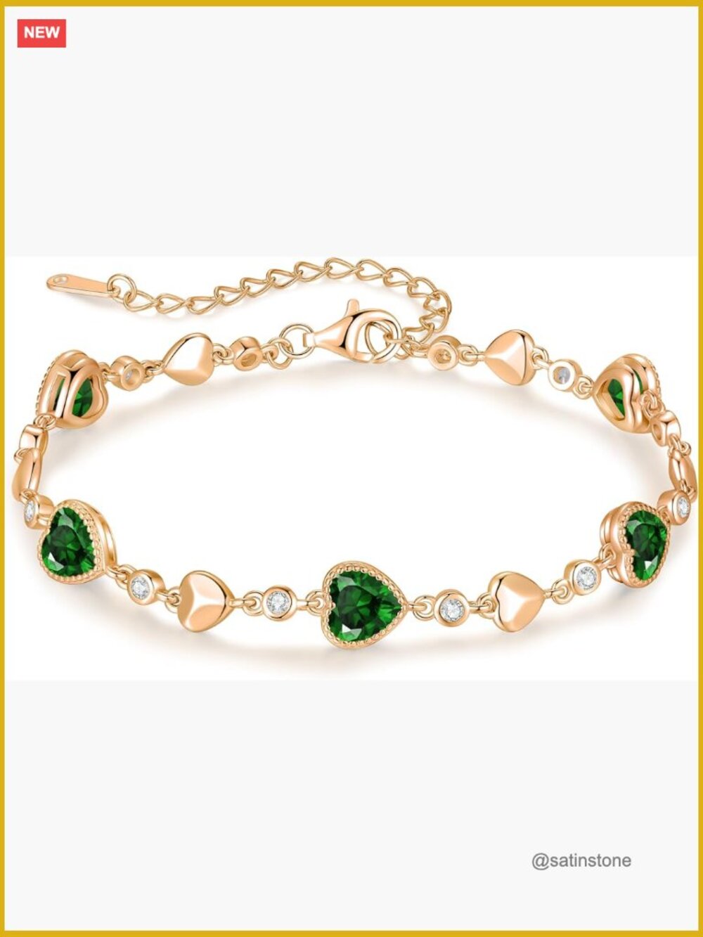 925 Sterling Silver Heart Birthstone Link Bracelet Gift for Mom